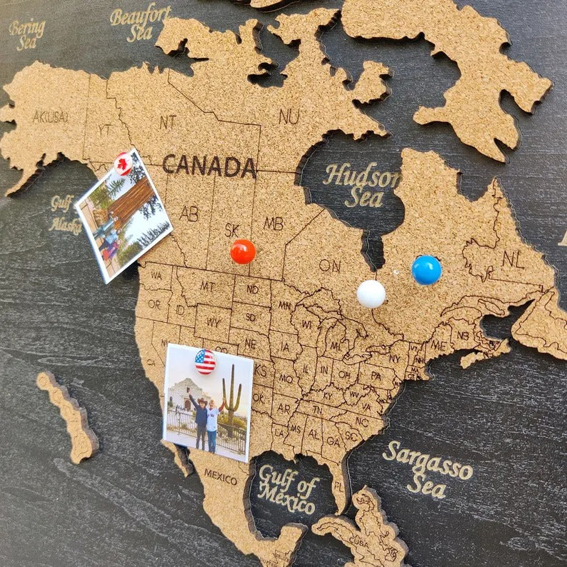 Wooden World Map (Black Printed Board + Cork)