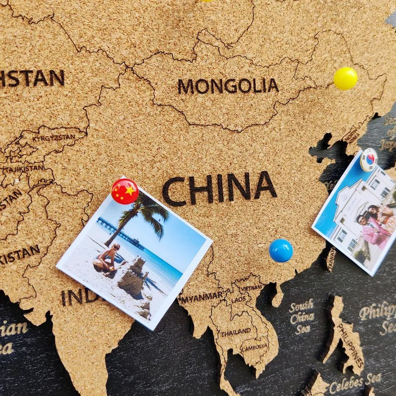 Wooden World Map (Black Printed Board + Cork)