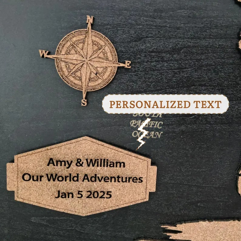 Wooden World Map (Black Printed Board + Cork)