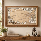 Personalized Hockey Arena Tracker Map – Natural Wood Background