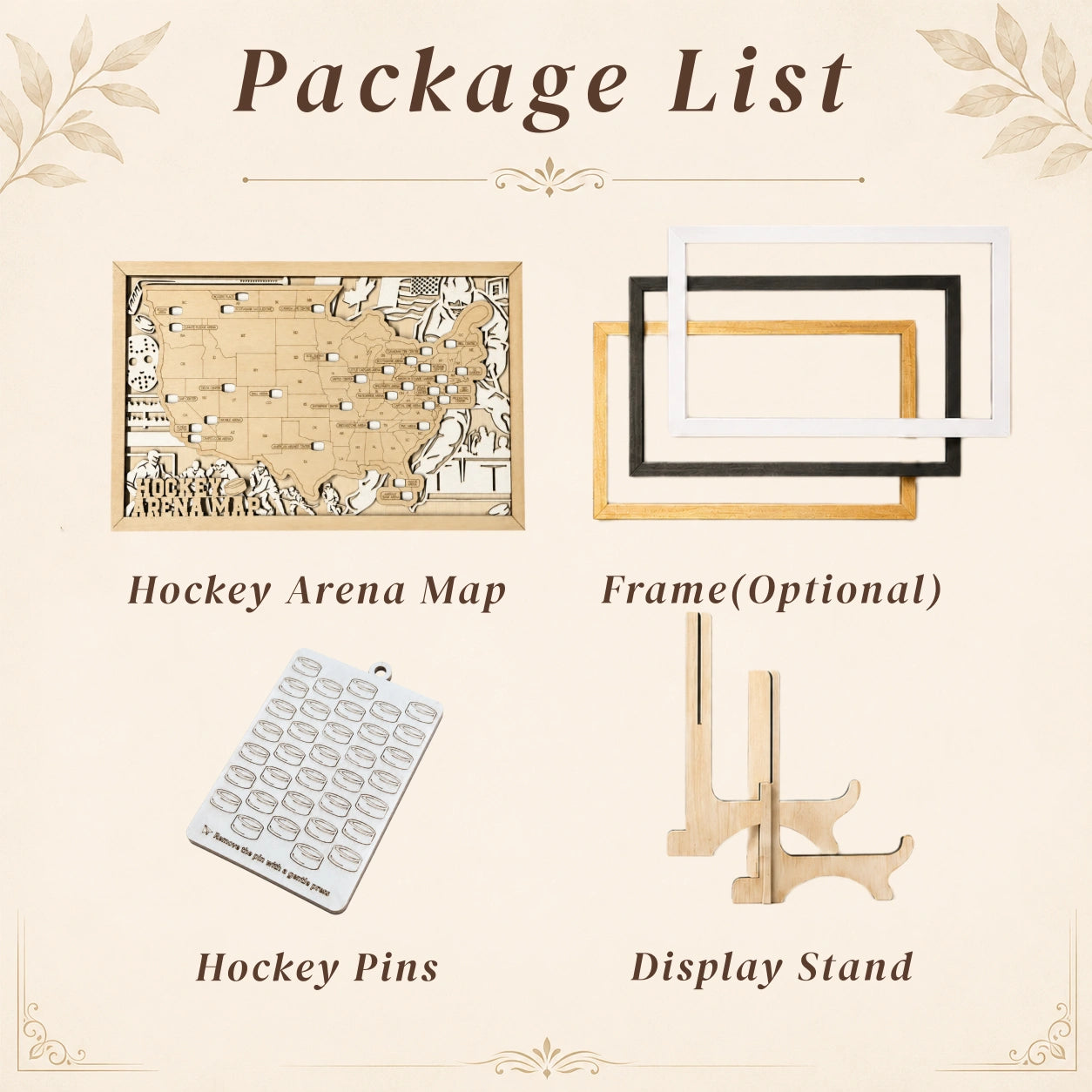 Personalized Hockey Arena Tracker Map – Natural Wood Background