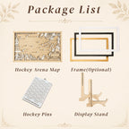 Personalized Hockey Arena Tracker Map with Nameplate – Natural Wood Background