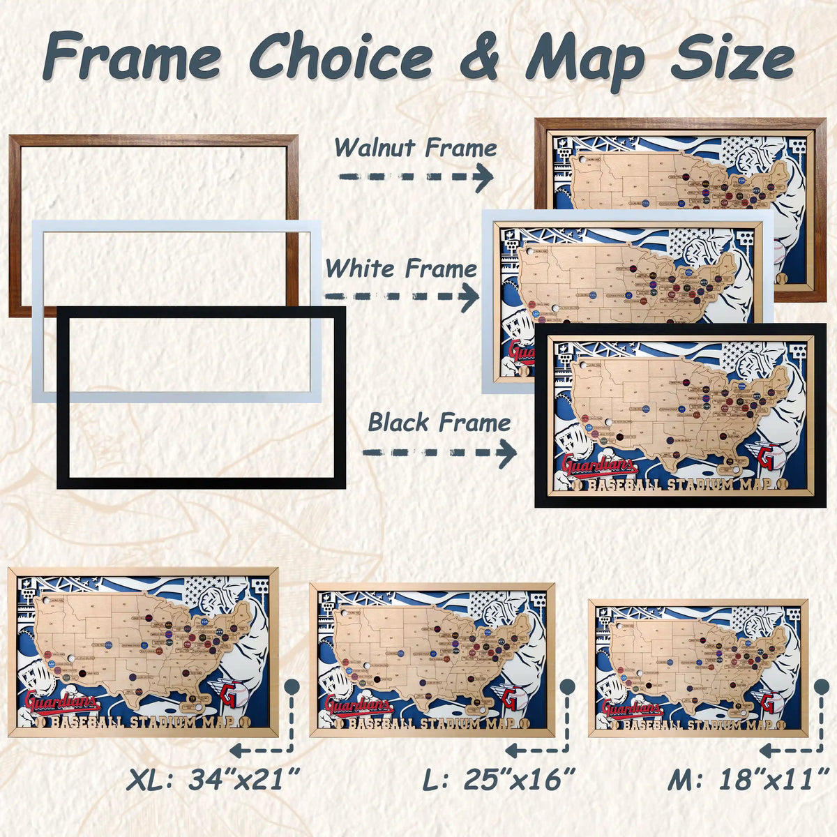 Custom Team Color Wooden MLB Stadium Map with Team Pins