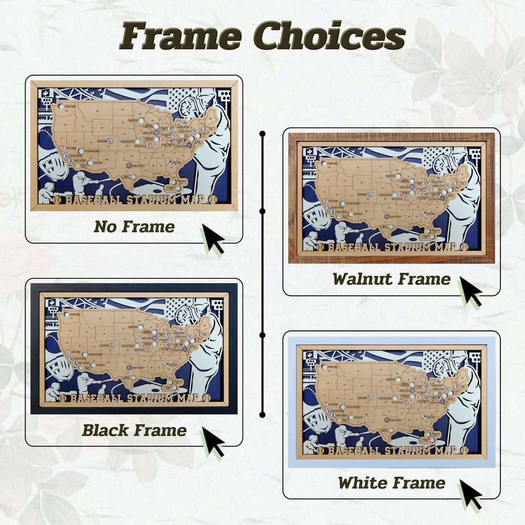 Custom Team Color Wooden MLB Stadium Map with Team Logo Pins - Mappae Pilot