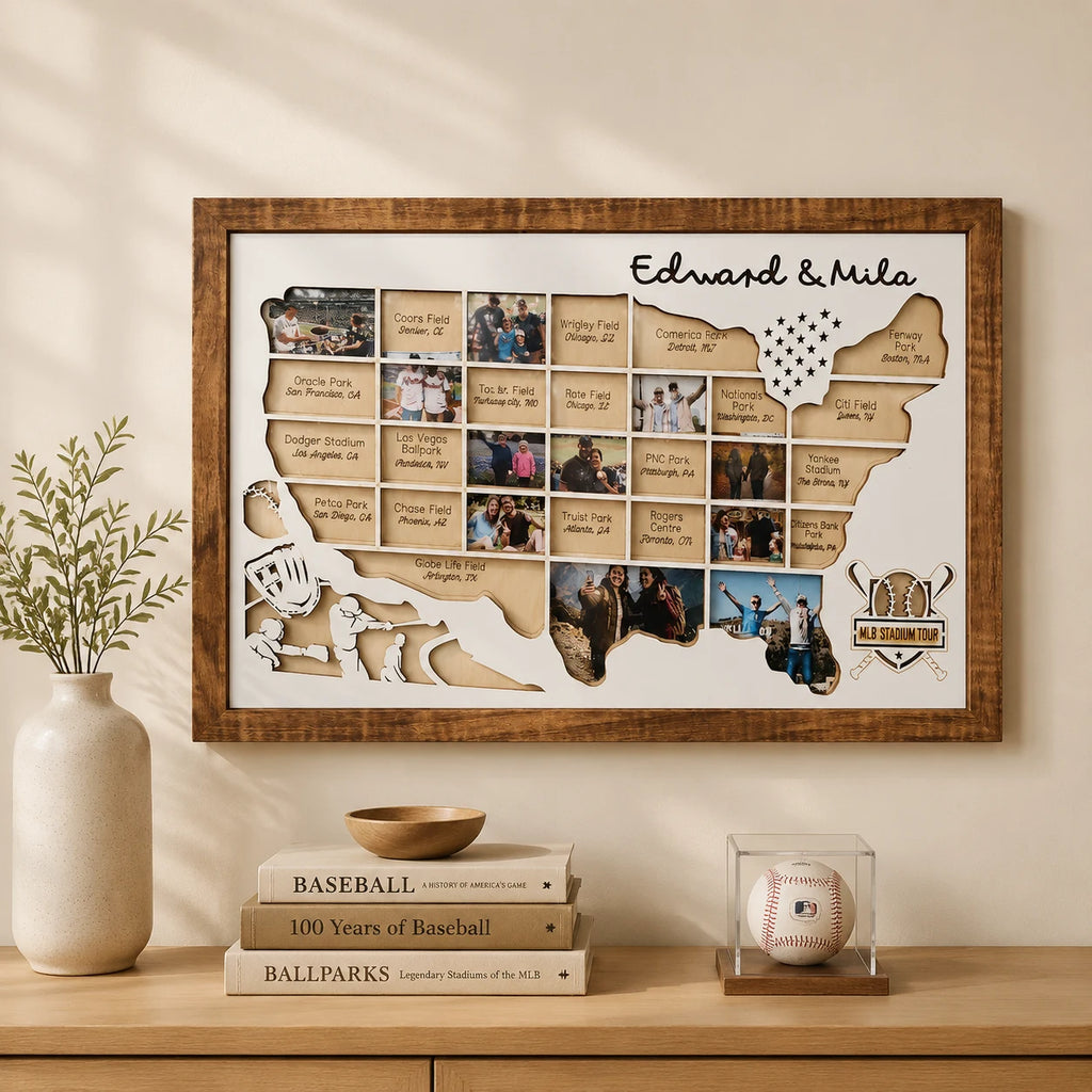 Personalized MLB Stadium Map Photo Frame(Laser Engraved Text)