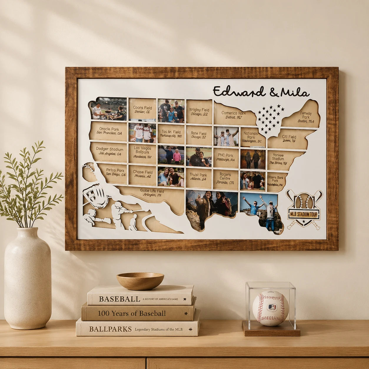 Personalized MLB Stadium Map Photo Frame(Laser Engraved Text)