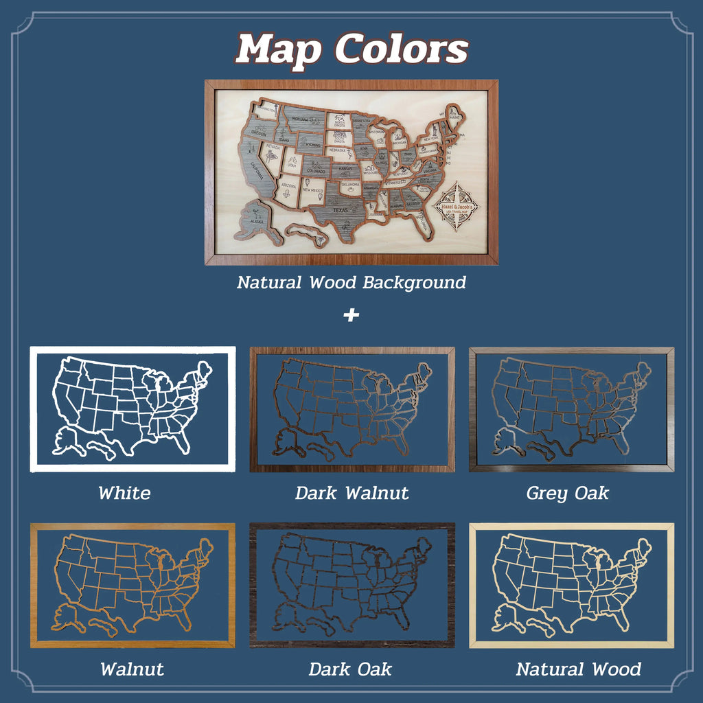 Custom Wooden US Map for States Visited – 50 States Travel Tracker Board & Puzzle