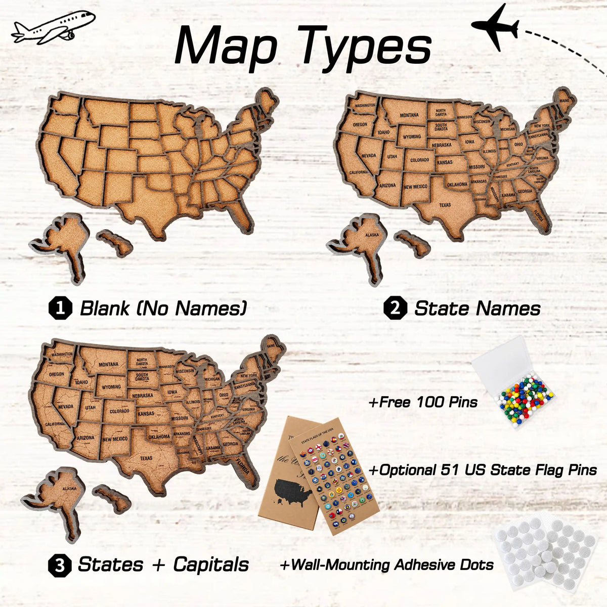 Wood USA Map Push Pin Travel Map - Personalized Christmas Gifts