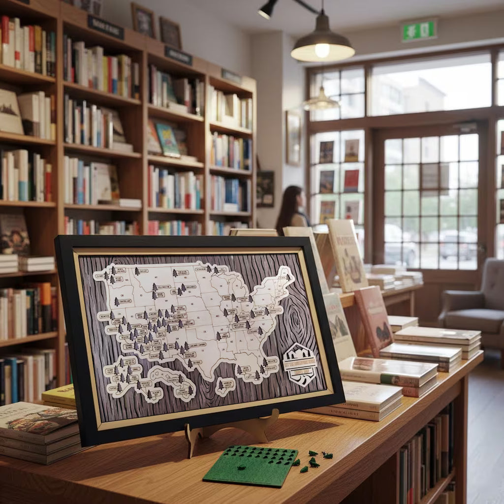US National Parks Wooden Travel Map & Visit Tracker (Walnut-Tree Texture)