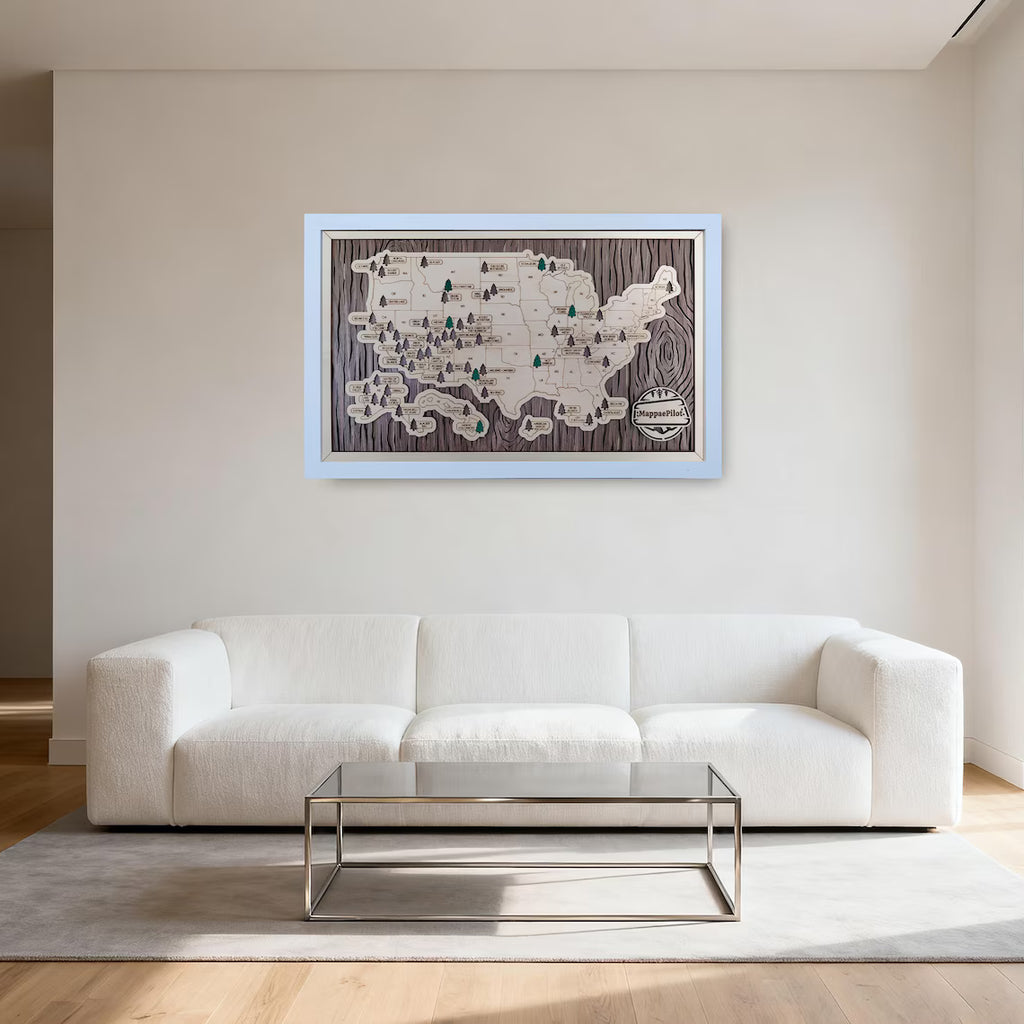 US National Parks Wooden Travel Map & Visit Tracker (Walnut-Tree Texture)