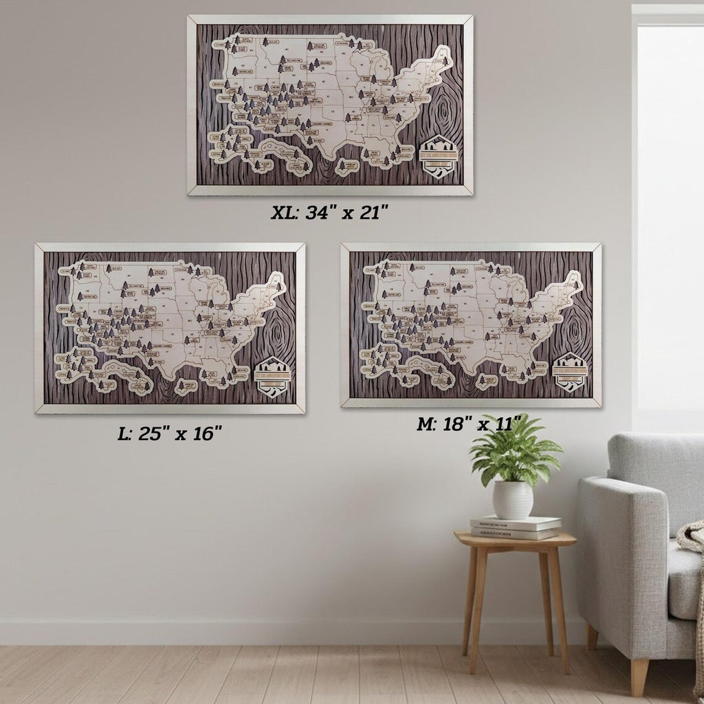 US National Parks Wooden Travel Map & Visit Tracker (Walnut-Tree Texture)