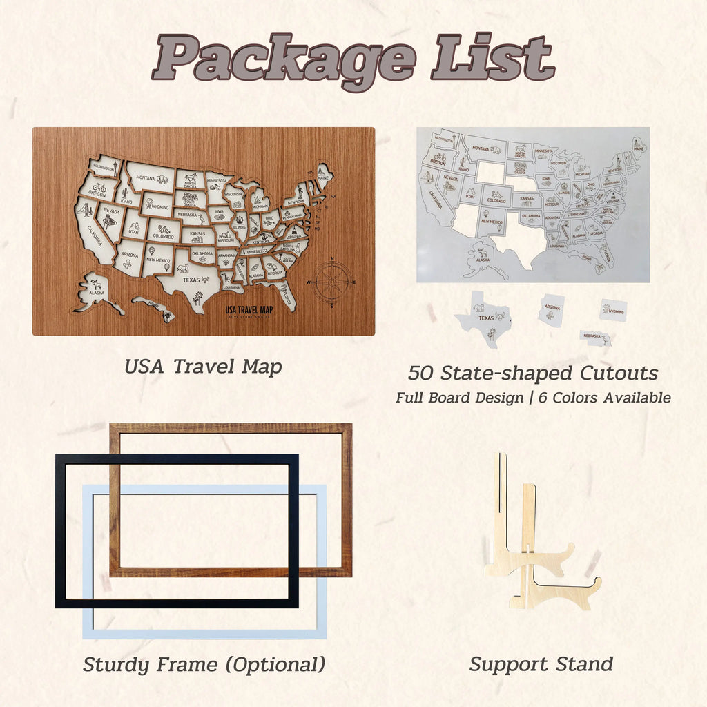 3D Wooden USA Travel Map - Personalized Road Trip Gift & RV Camper Wall Decor