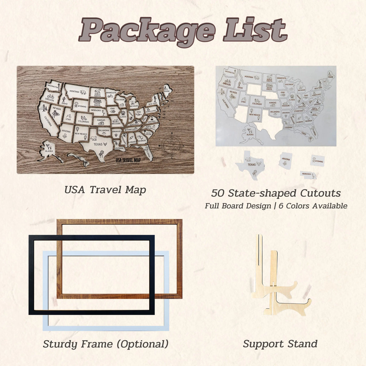 Wooden USA State Puzzle Travel Tracker Map - Add States as You Travel Board