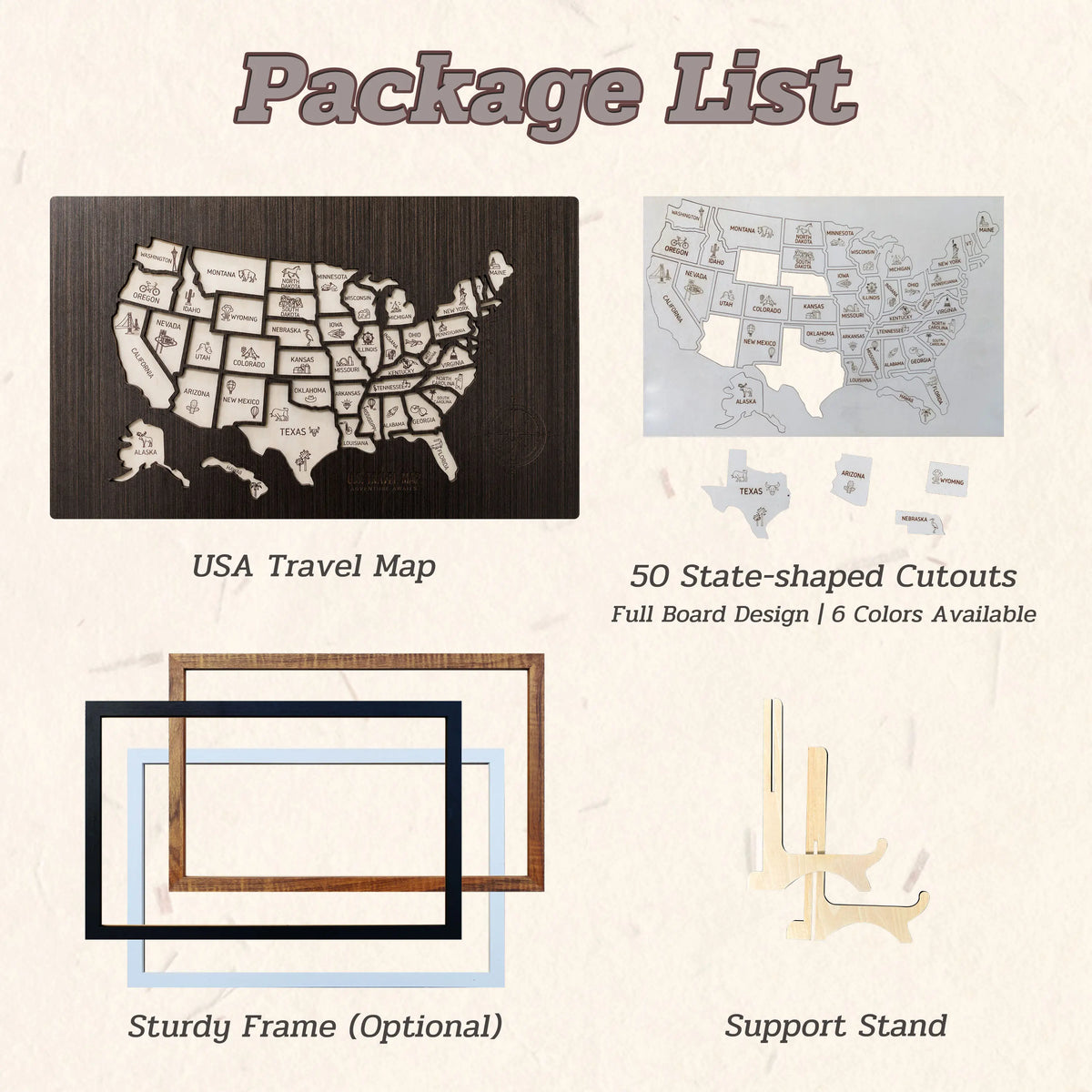 50 States Travel Tracker Wooden Map - Places I've Been & Adventure Bucket List
