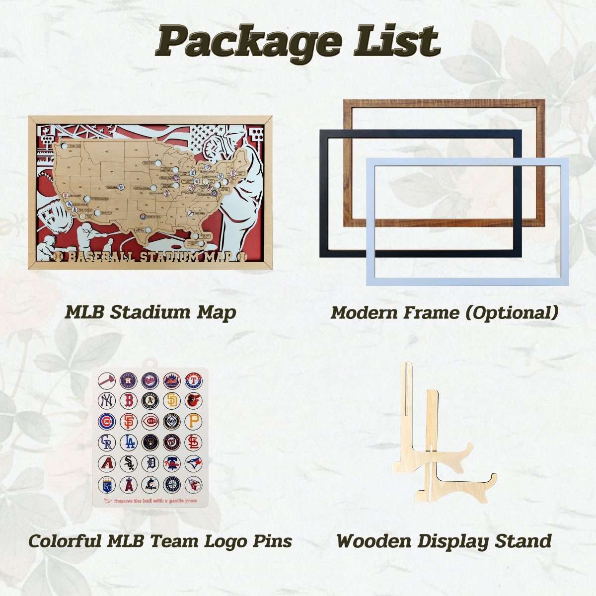 Custom Team Color Wooden MLB Stadium Map with Team Logo Pins - Mappae Pilot