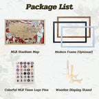 Custom Team Color Wooden MLB Stadium Map with Team Logo Pins