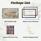Personalized Wooden MLB Stadium Map with Engraved Nameplate & Colorful Team Pins