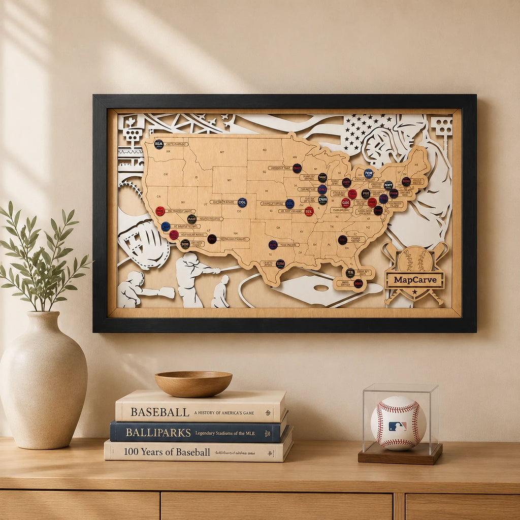 Personalized MLB Stadium Tracker Map with Team Pins