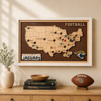 Personalized Brown Wooden NFL Stadium Map with Team Name Pins - Mappae Pilot