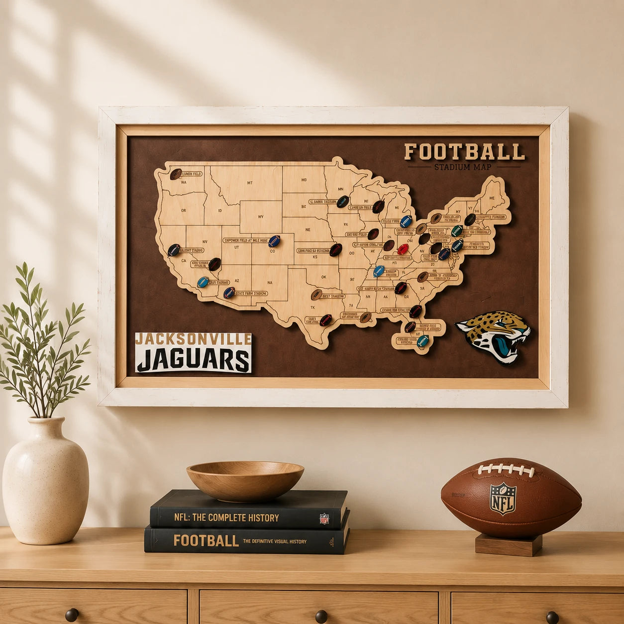 Personalized NFL Stadium Tracker Map with Team Pins