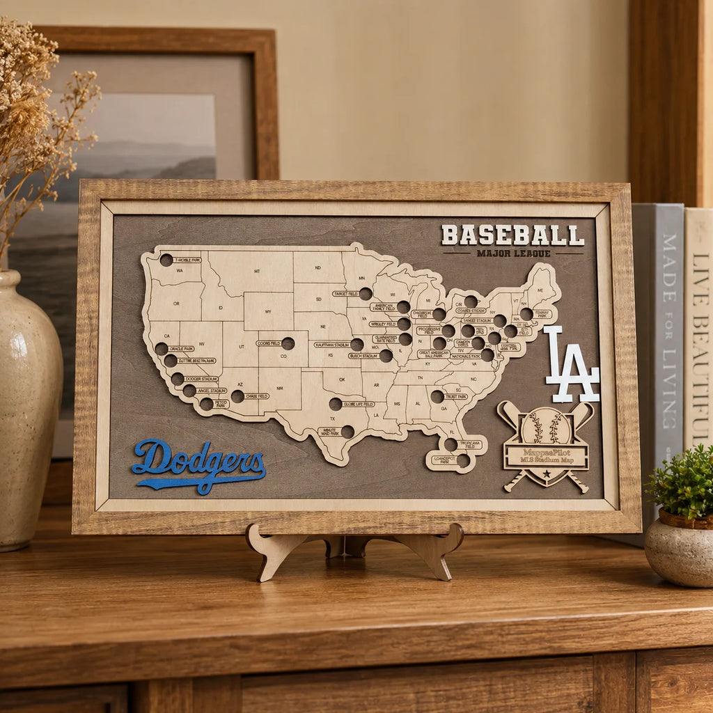 Personalized Baseball Stadium Tracker Map – Vintage Brown Background