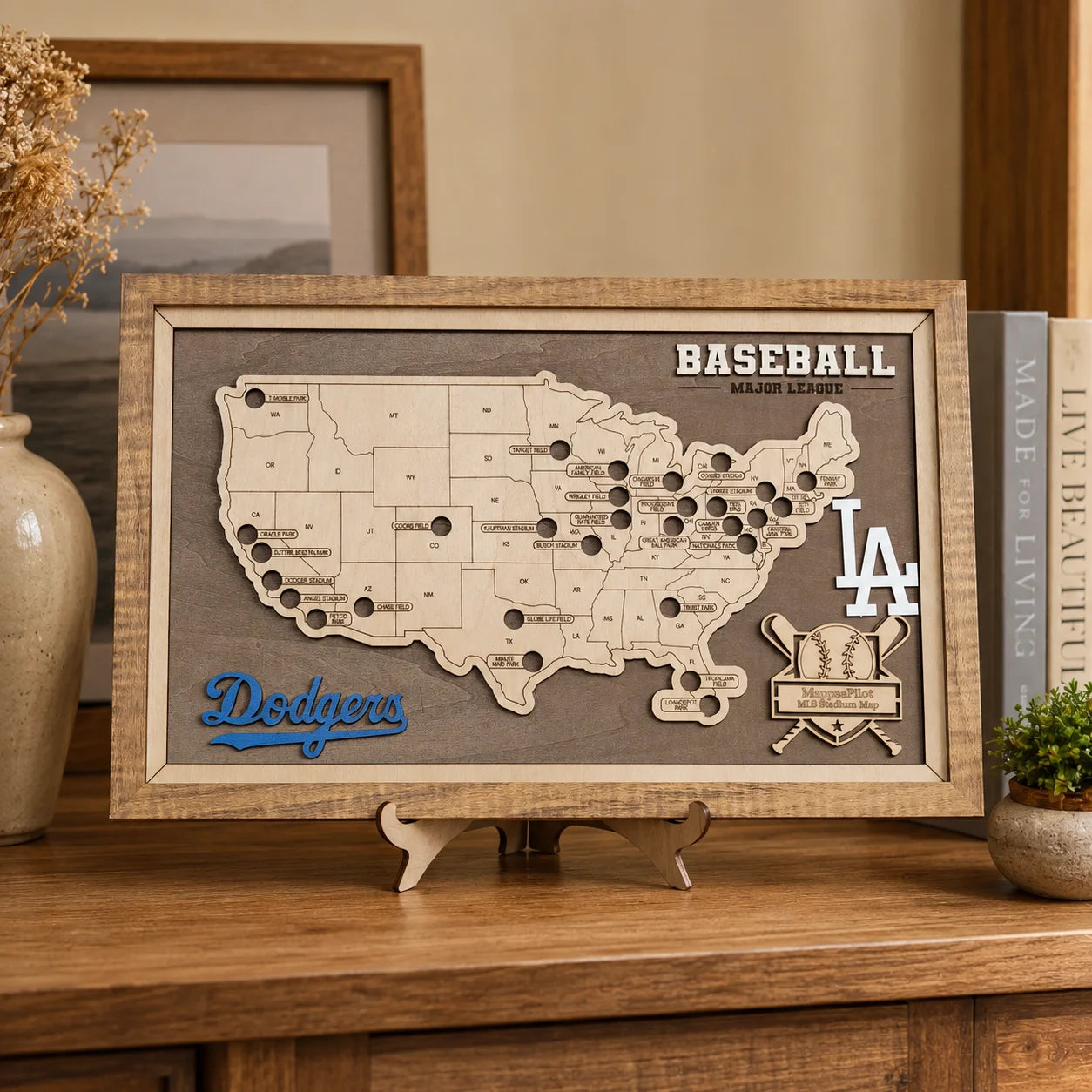 Personalized Baseball Stadium Tracker Map – Vintage Brown Background