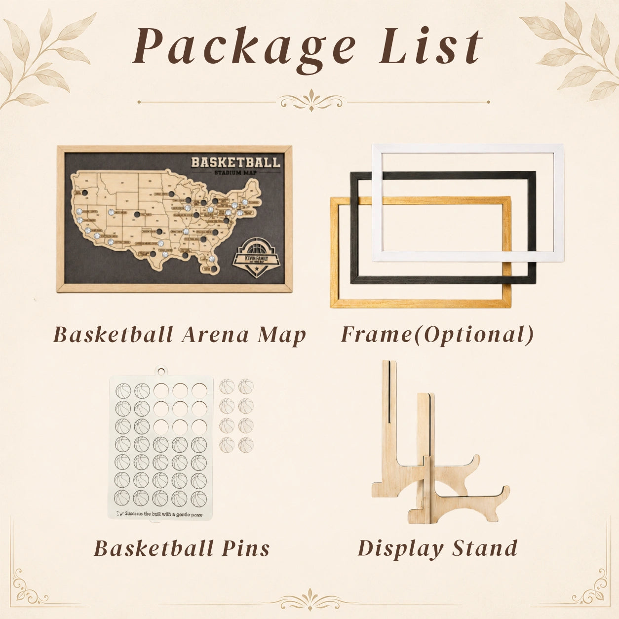 Personalized Basketball Arena Tracker Map – Vintage Brown Background