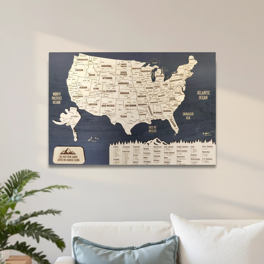 Travel National Park Map Wooden Wall Art