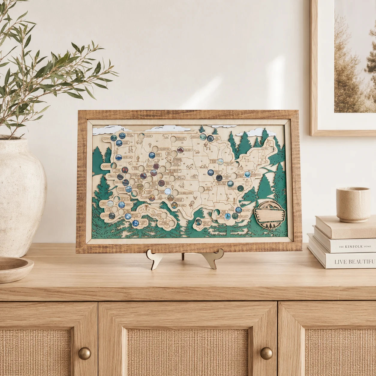 National Park Travel Map - 63 Parks Push Pin Map(Forest）