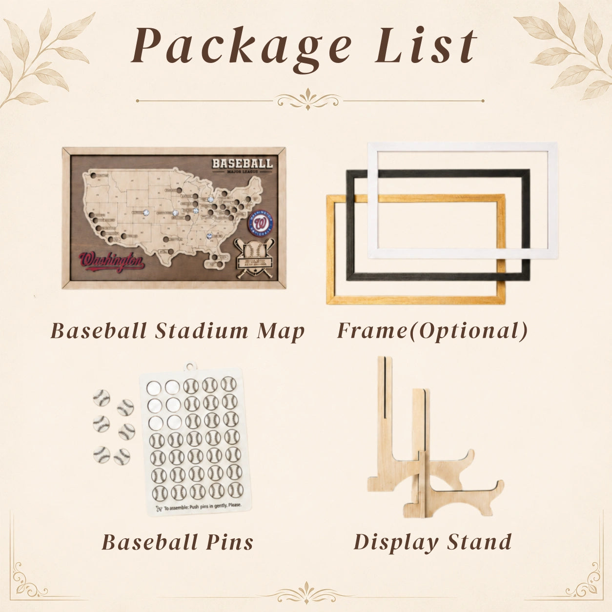 Personalized Baseball Stadium Tracker Map – Vintage Brown Background