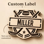 Personalized Hockey Arena Tracker Map with Nameplate – Natural Wood Background
