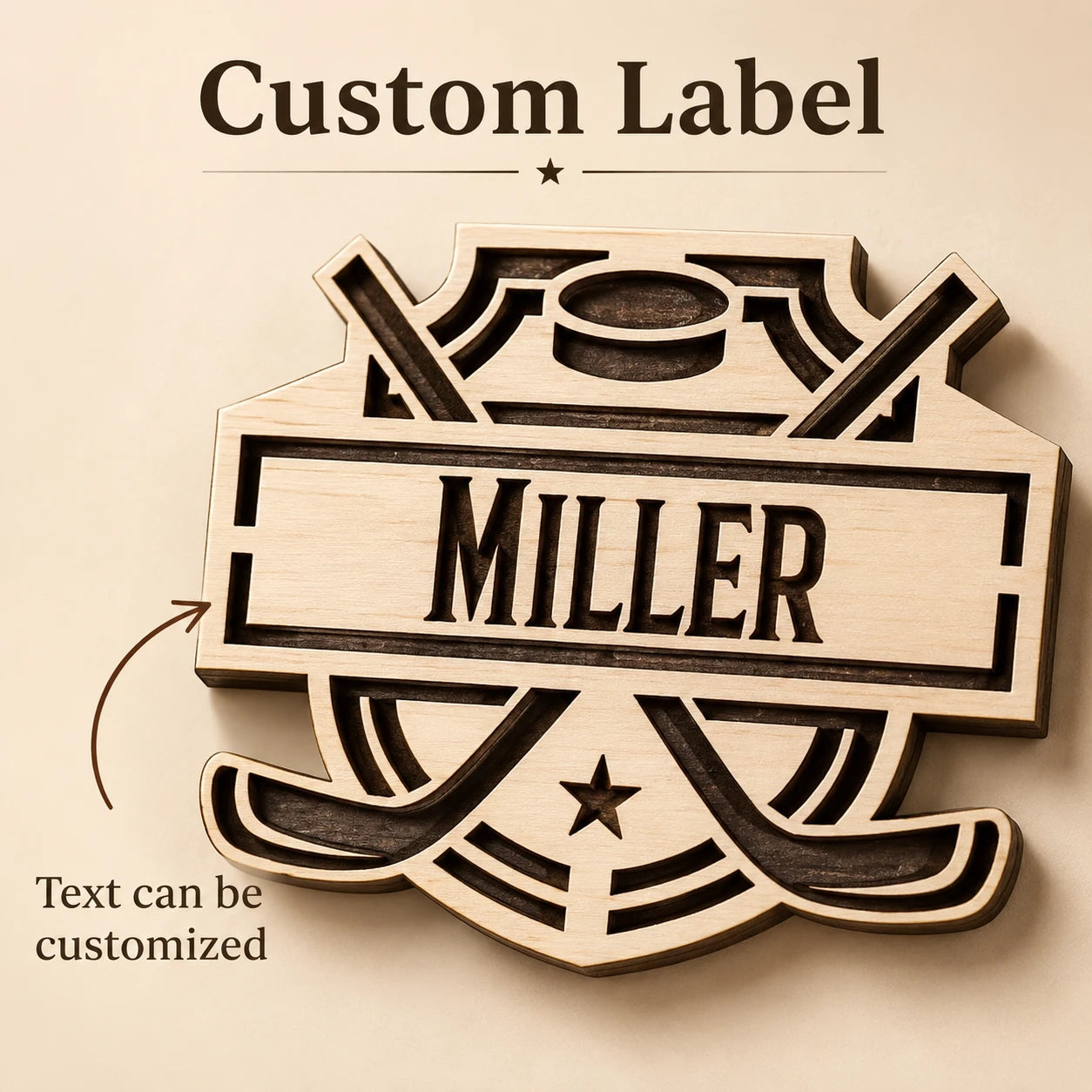 Personalized Hockey Arena Tracker Map with Nameplate – Natural Wood Background