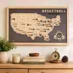 Personalized Basketball Arena Tracker Map – Vintage Brown Background