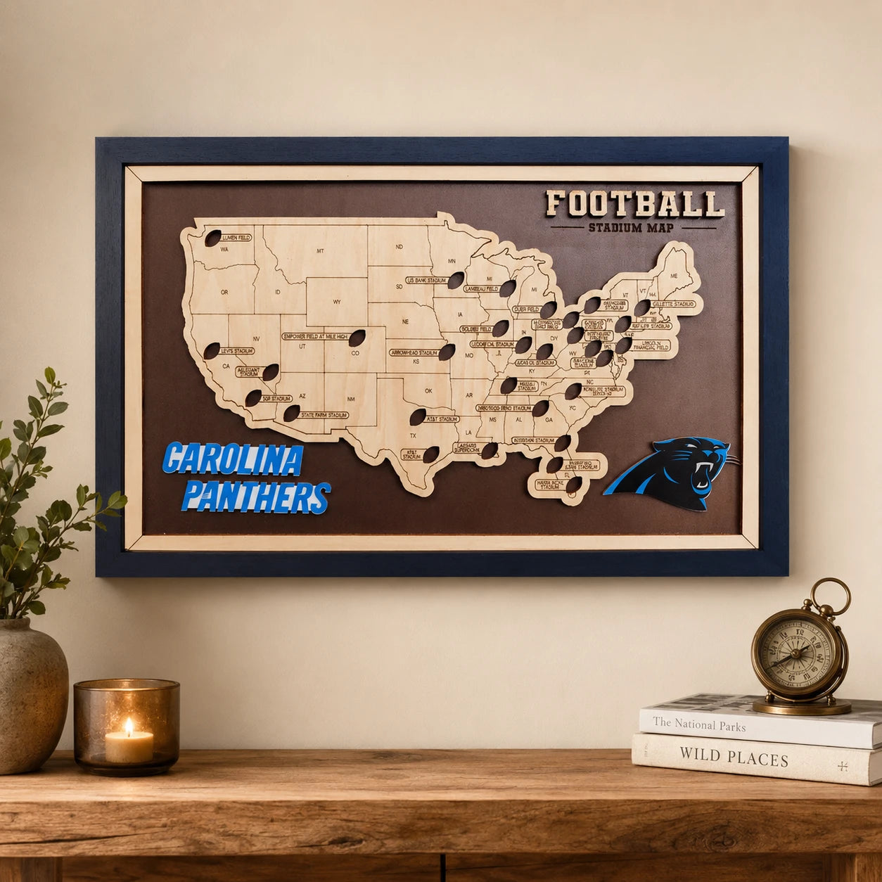 Personalized Football Stadium Tracker Map – Vintage Brown Background