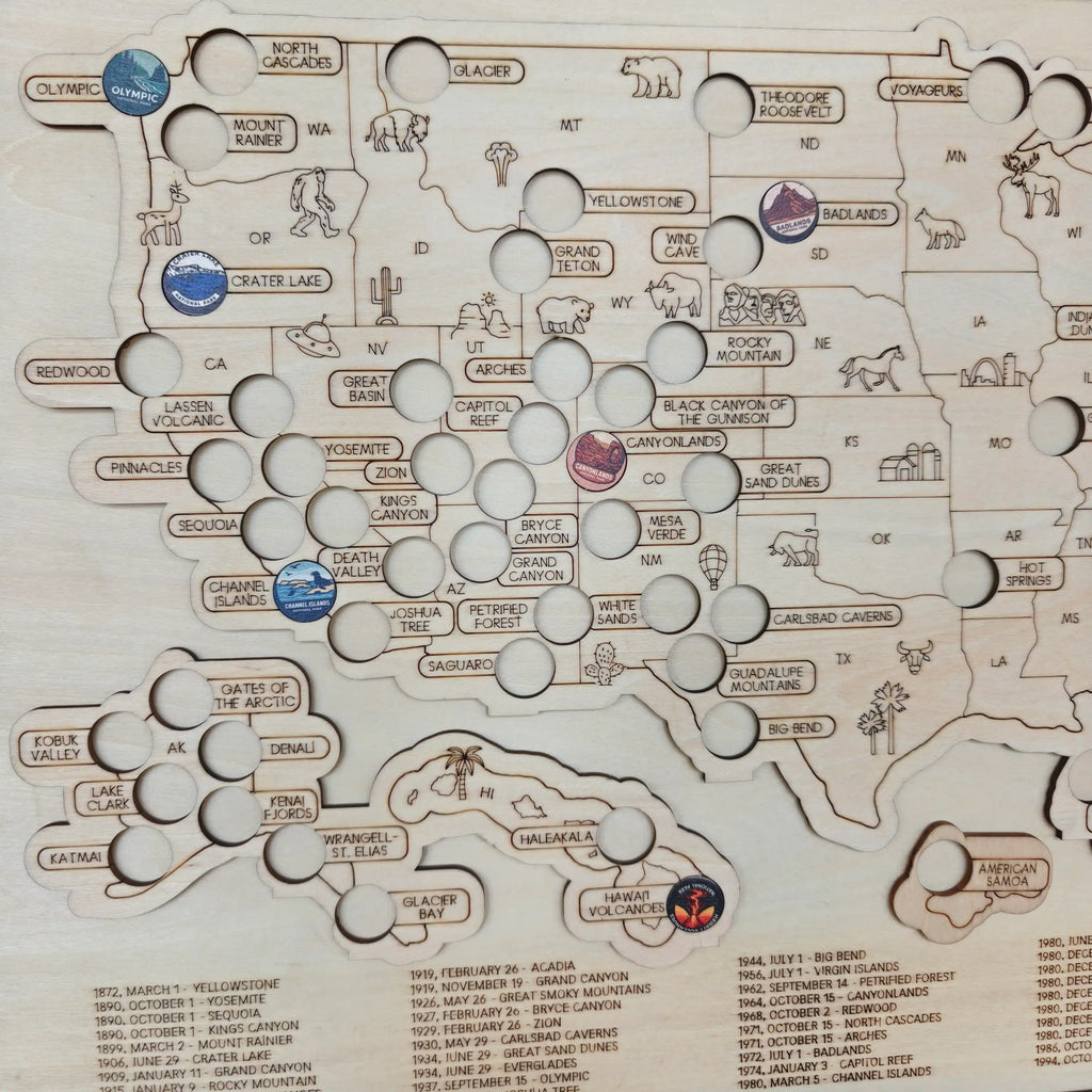 Wooden US National Parks Map - Explore More Sign With Color Pin