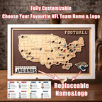 Personalized Brown Wooden NFL Stadium Map with Team Logo Pins - Mappae Pilot