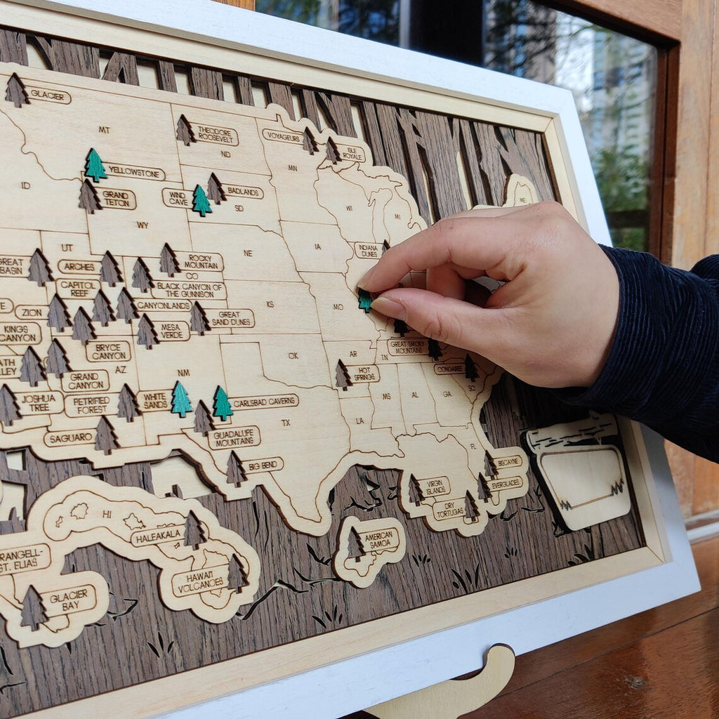 US National Parks Wooden Travel Map & Visit Tracker (Walnut-Branch)