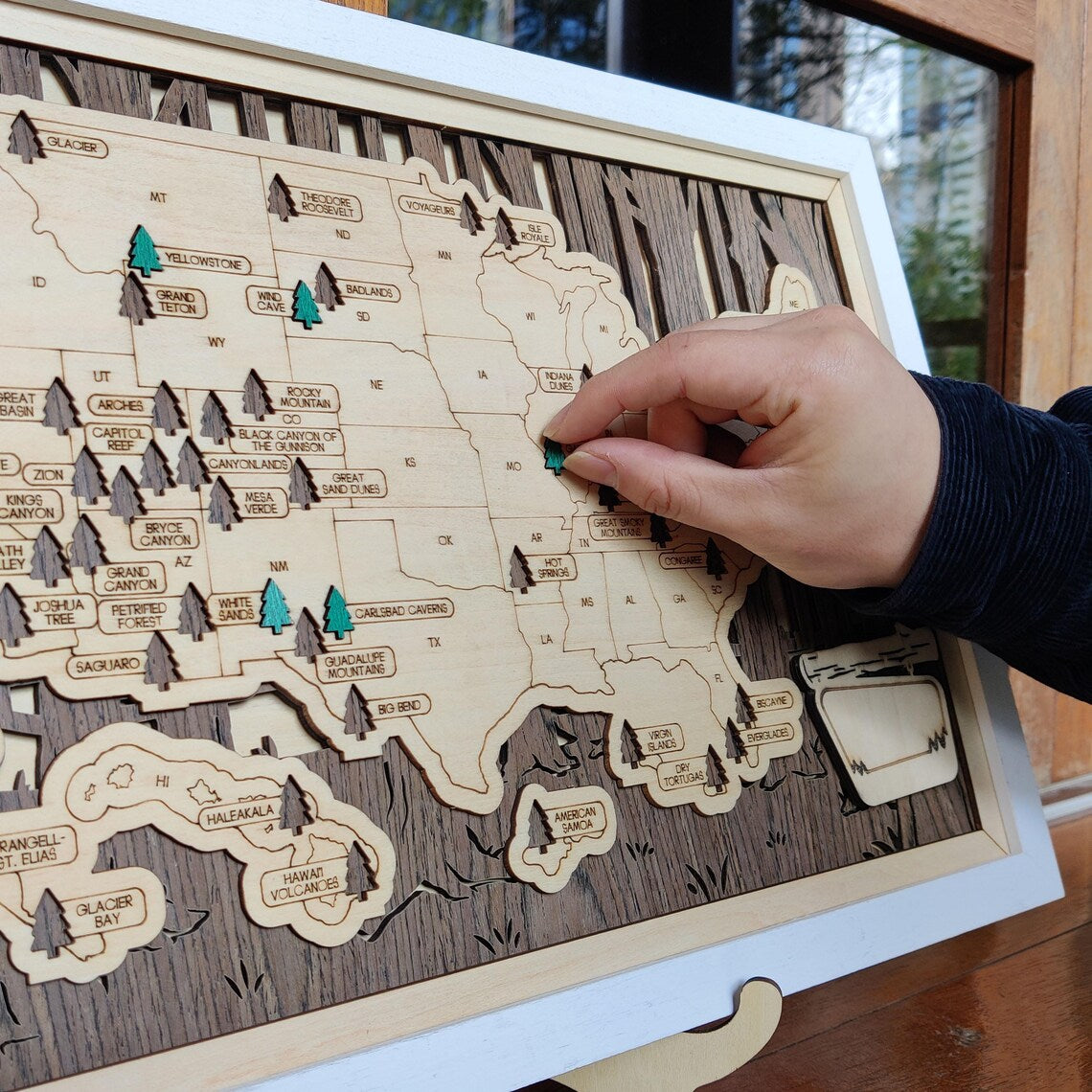 US National Parks Wooden Travel Map & Visit Tracker (Walnut-Branch)