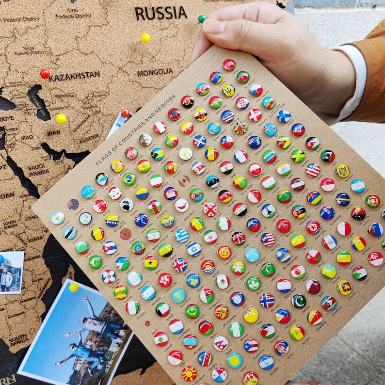 Wood World Map Push Pin World Map - Wedding Gift