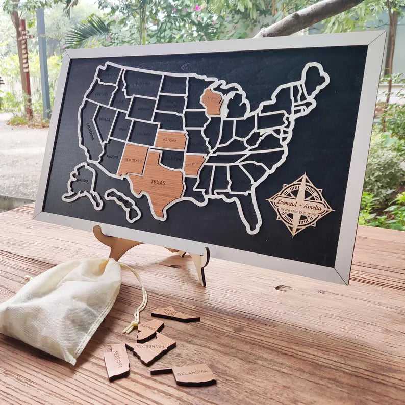 Personalized 50 States USA Travel Map - Custom Color Backboard