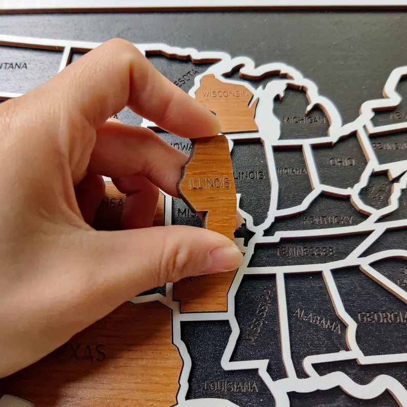 Personalized 50 States USA Travel Map - Custom Color Backboard