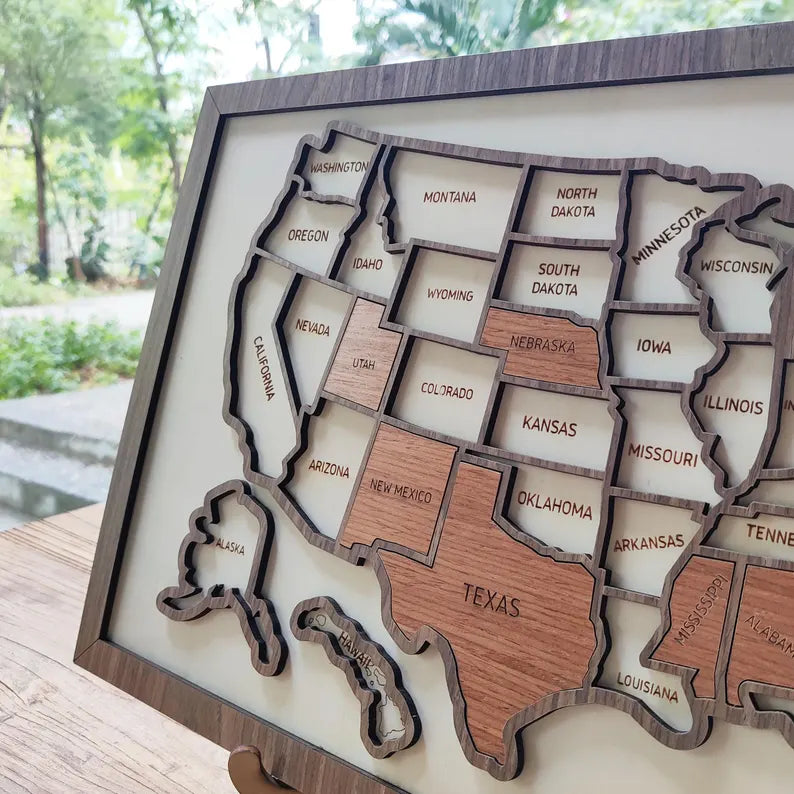 Personalized 50 States USA Travel Map - Custom Color Backboard