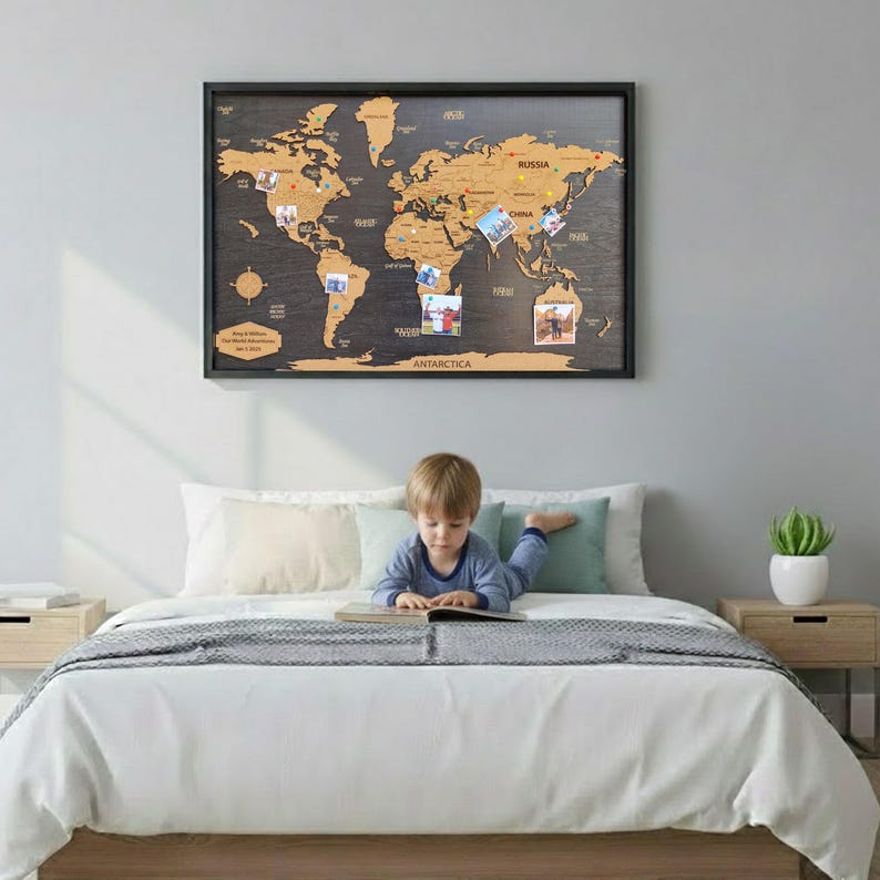 Wood World Map Push Pin World Map - Wedding Gift