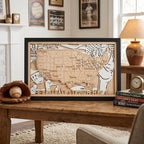 Personalized Wooden MLB Stadium Map with Baseball Pins - Mappae Pilot