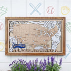 Personalized Wooden MLB Stadium Map with Baseball Pins - Mappae Pilot
