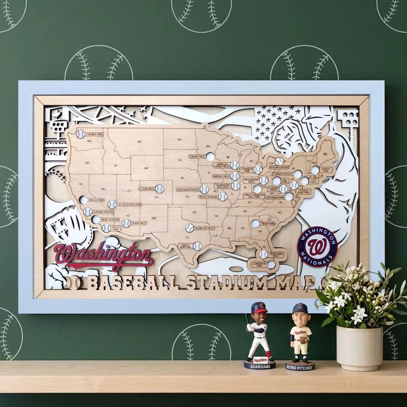 Baseball Stadium Map Tracker, Custom Wood Art