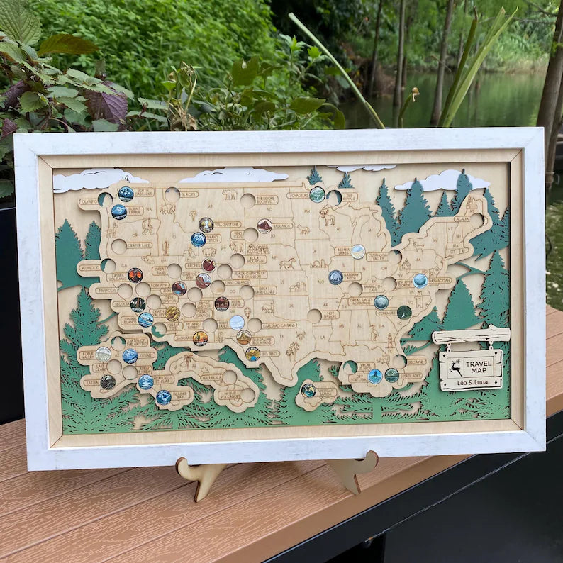 National Park Travel Map - 63 Parks Push Pin Map(Forest）