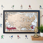 Personalized Wooden MLB Stadium Map with Baseball Pins - Mappae Pilot