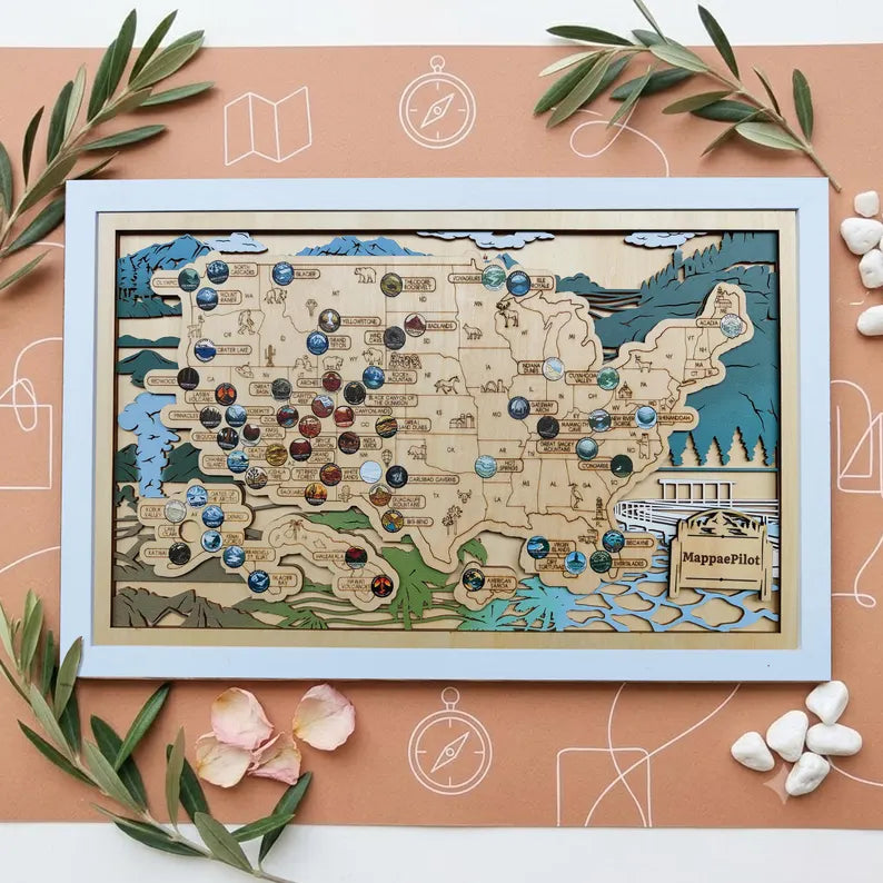 National Park Travel Map - 63 Parks Push Pin Map(Mountain)