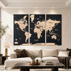 3D Wooden Triptych World Map Wall Art